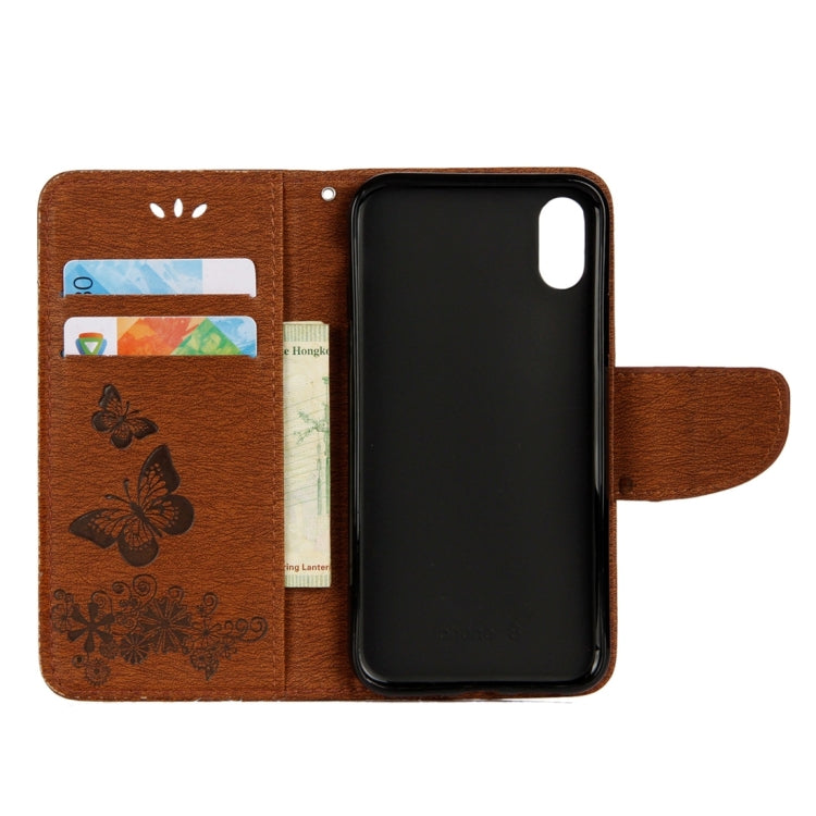 For iPhone X / XS Pressed Flowers Butterfly Pattern Horizontal Flip Leather Case with Holder & Card Slots & Wallet & Lanyard
