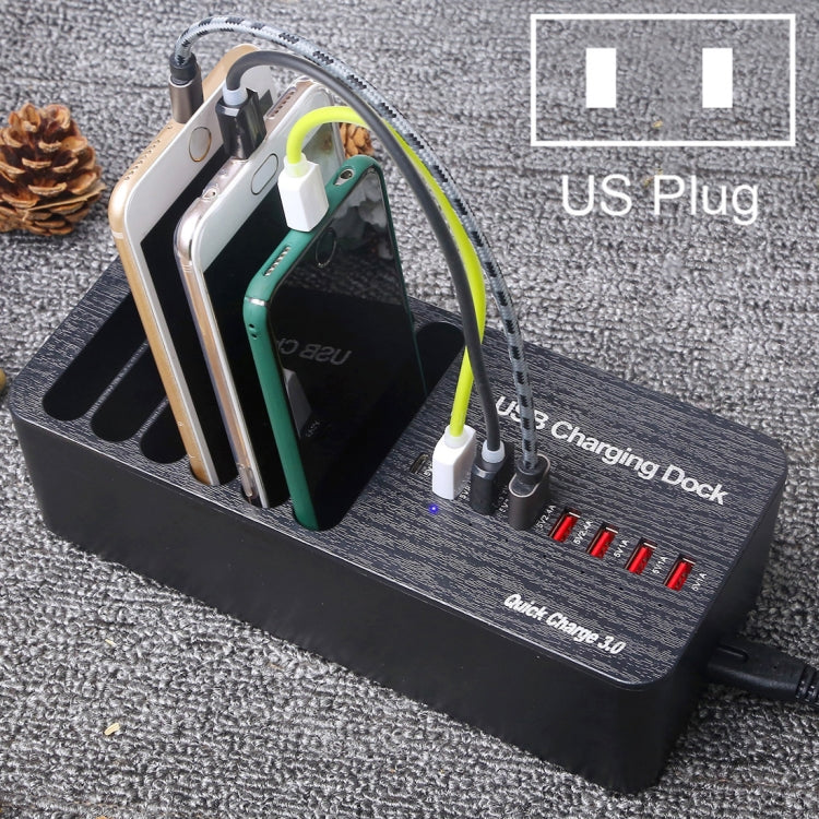 WLX-658L 40W 8 Ports USB Fast Charging Dock Smart Charger with 6 Phone Holder, US Plug (Black)
