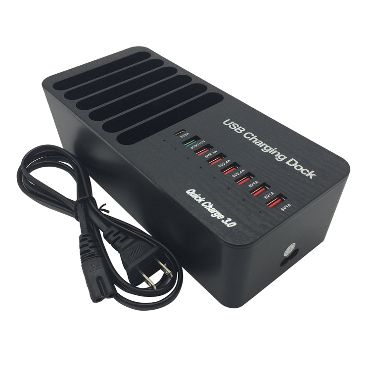 WLX-658L 40W 8 Ports USB Fast Charging Dock Smart Charger with 6 Phone Holder, US Plug (Black)