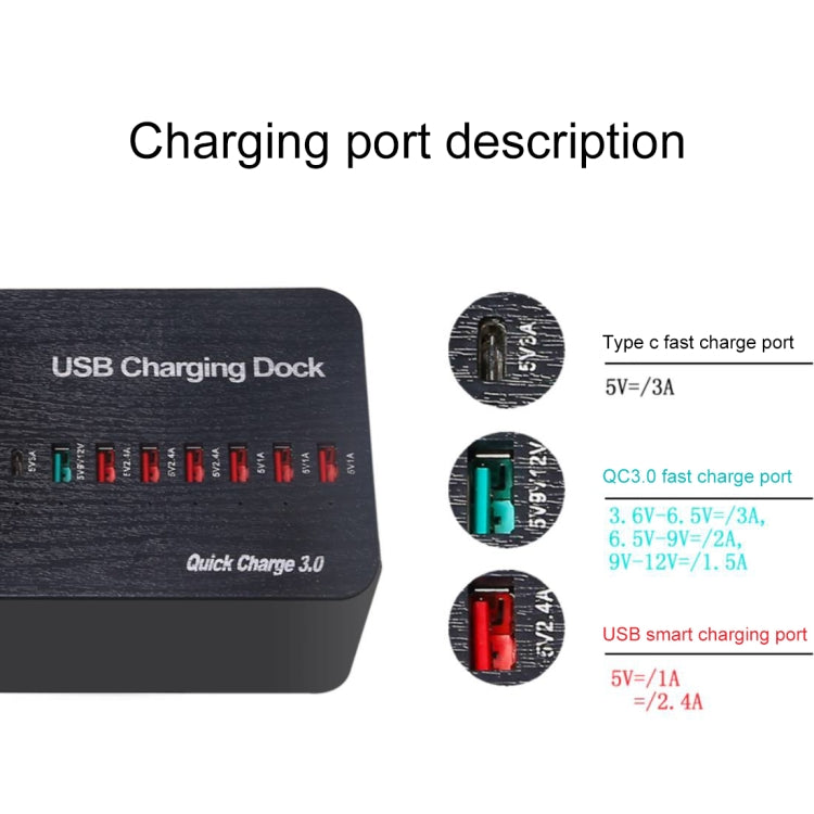 WLX-658L 40W 8 Ports USB Fast Charging Dock Smart Charger with 6 Phone Holder, US Plug (Black)