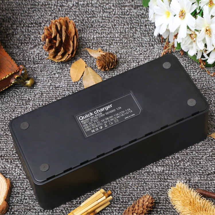 WLX-658L 40W 8 Ports USB Fast Charging Dock Smart Charger with 6 Phone Holder, US Plug (Black)
