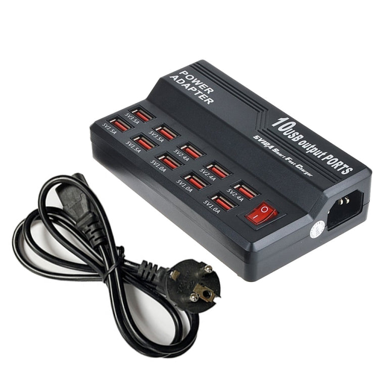 W-838 60W 10 Ports USB Fast Charging Dock Desktop Smart Charger AC100-240V, EU Plug