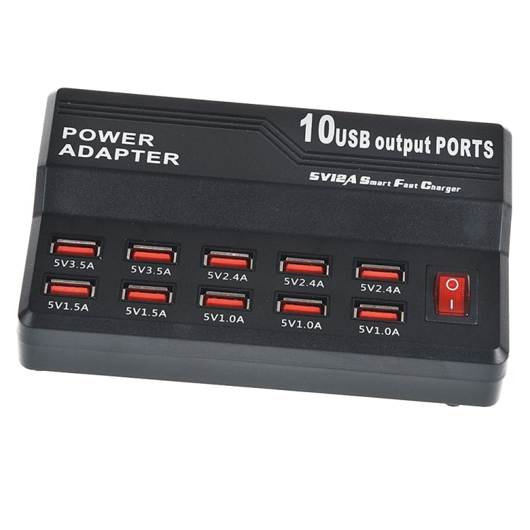 W-838 60W 10 Ports USB Fast Charging Dock Desktop Smart Charger AC100-240V, UK Plug