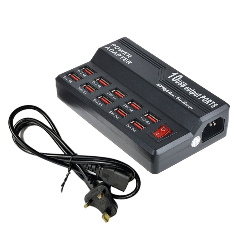 W-838 60W 10 Ports USB Fast Charging Dock Desktop Smart Charger AC100-240V, UK Plug