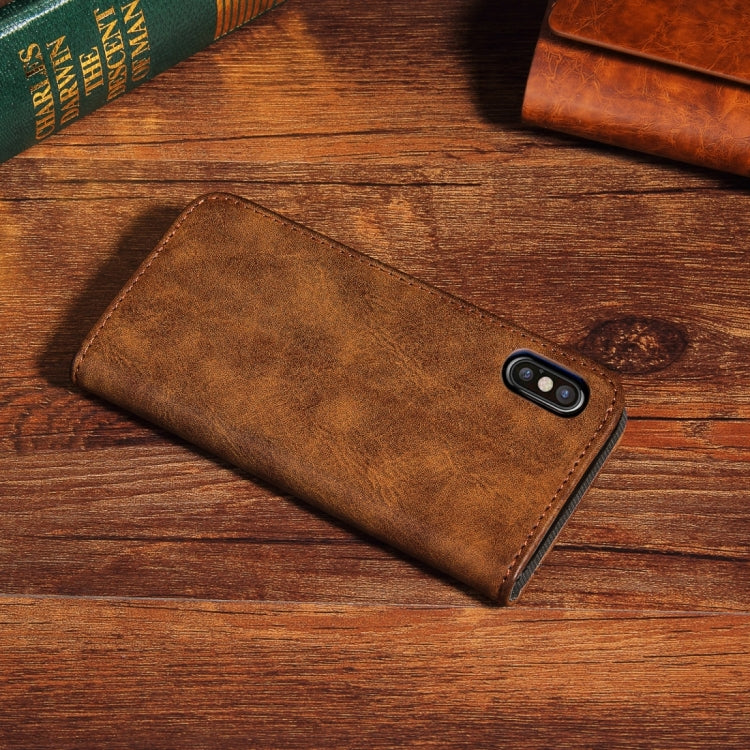 For iPhone X / XS Bronze Texture Casual Style with Absorption Horizontal Flip Leather Case with Holder & Card Slots
