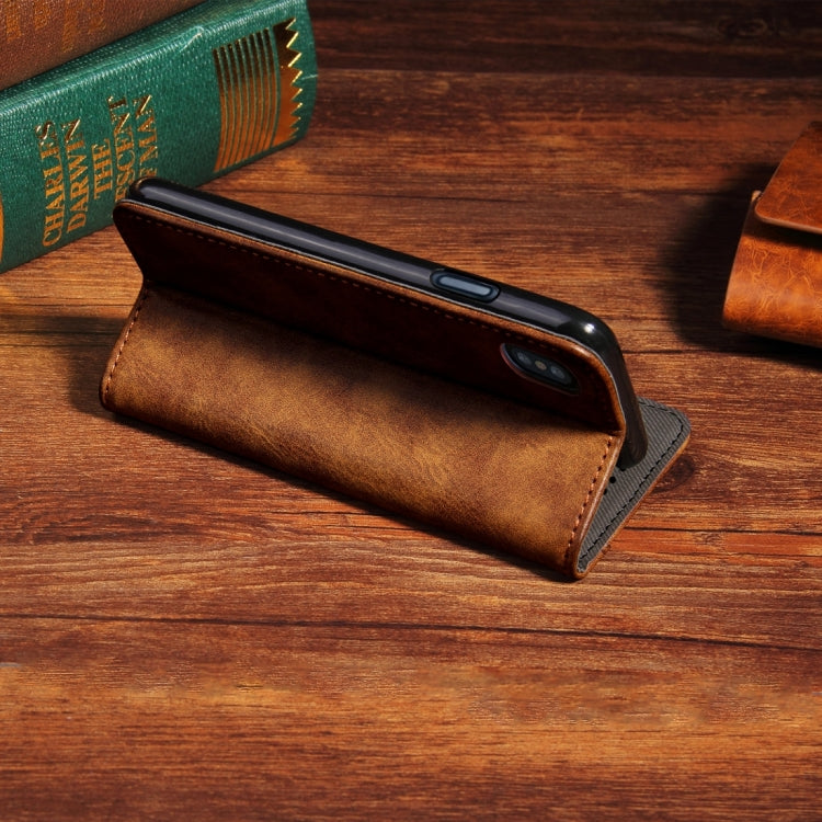 For iPhone X / XS Bronze Texture Casual Style with Absorption Horizontal Flip Leather Case with Holder & Card Slots