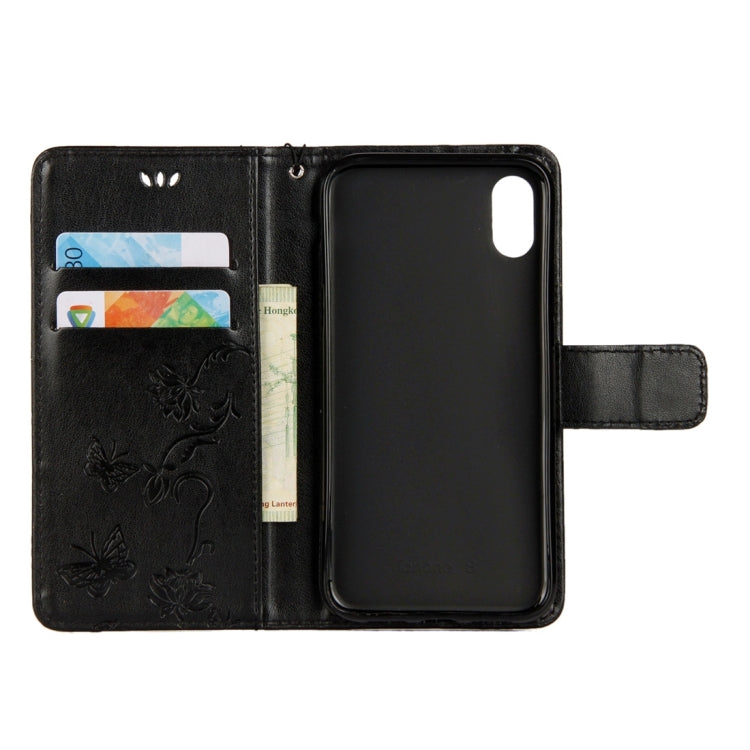 For iPhone X / XS Lotus Butterfly Pattern Horizontal Flip Leather Case with Holder & Card Slots & Wallet & Lanyard