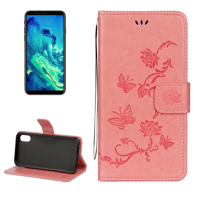 For iPhone X / XS Lotus Butterfly Pattern Horizontal Flip Leather Case with Holder & Card Slots & Wallet & Lanyard