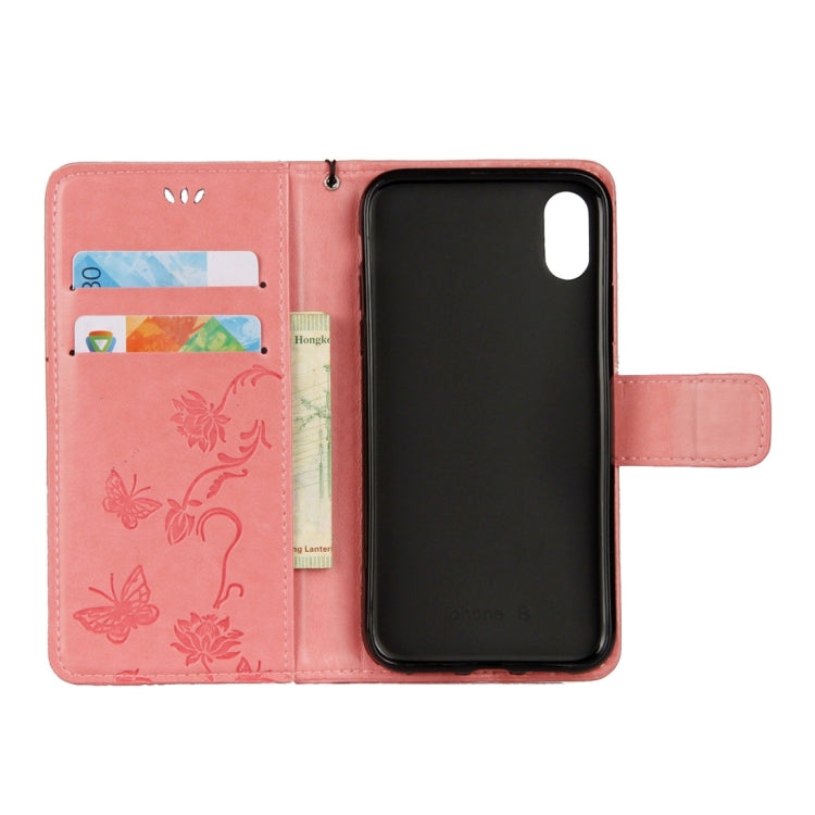 For iPhone X / XS Lotus Butterfly Pattern Horizontal Flip Leather Case with Holder & Card Slots & Wallet & Lanyard