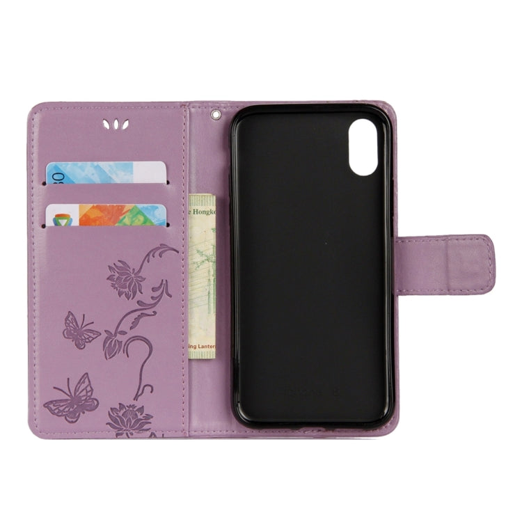 For iPhone X / XS Lotus Butterfly Pattern Horizontal Flip Leather Case with Holder & Card Slots & Wallet & Lanyard