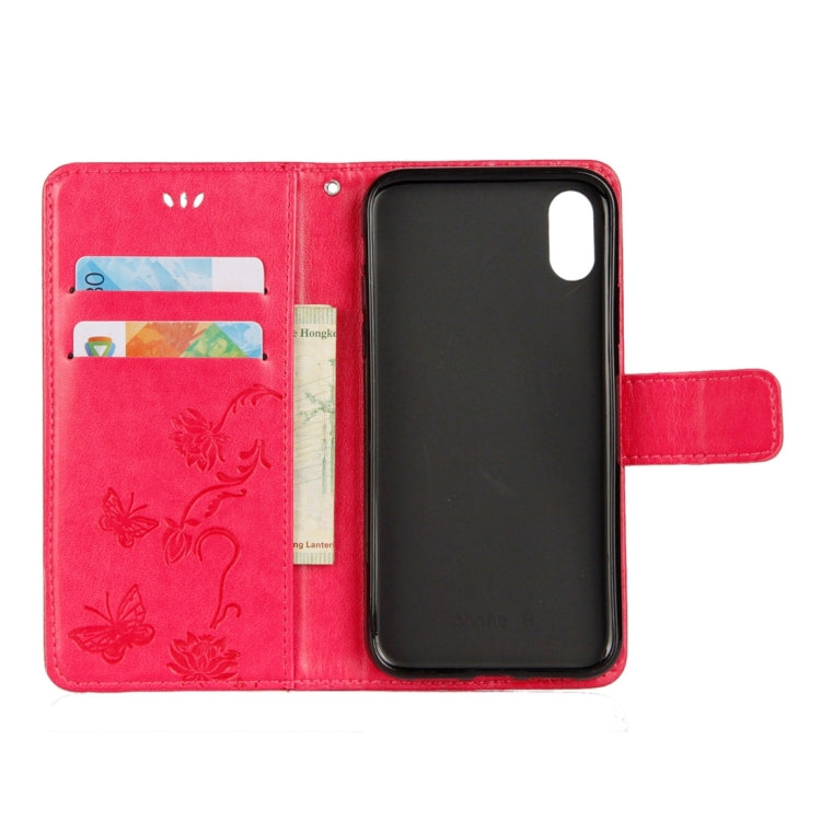 For iPhone X / XS Lotus Butterfly Pattern Horizontal Flip Leather Case with Holder & Card Slots & Wallet & Lanyard