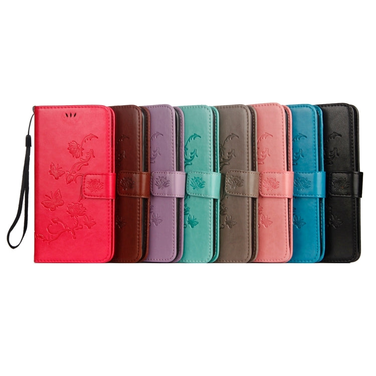 For iPhone X / XS Lotus Butterfly Pattern Horizontal Flip Leather Case with Holder & Card Slots & Wallet & Lanyard