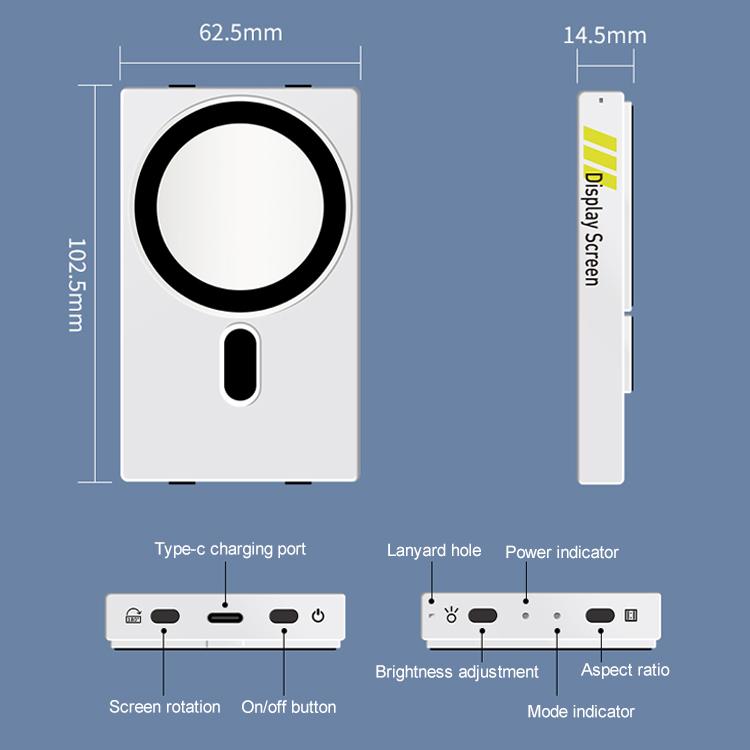 YELANGU TP01 Mobile Phone Selfie Wireless Same Screen Player Smartphone Magnetic Rear Selfie Monitor Screen  - White