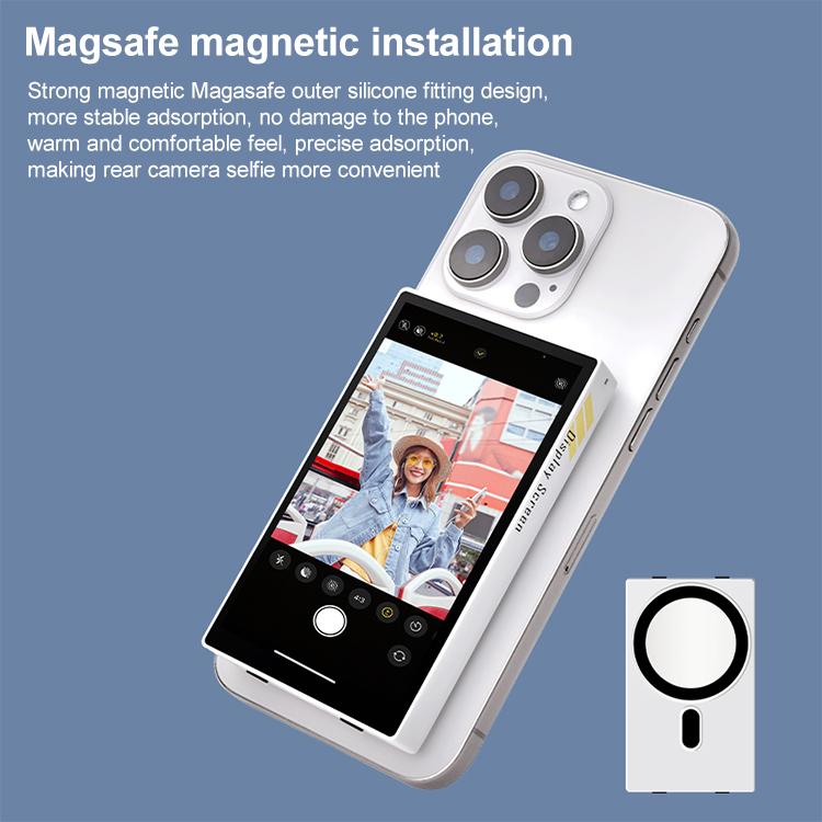 YELANGU TP01 Mobile Phone Selfie Wireless Same Screen Player Smartphone Magnetic Rear Selfie Monitor Screen  - White