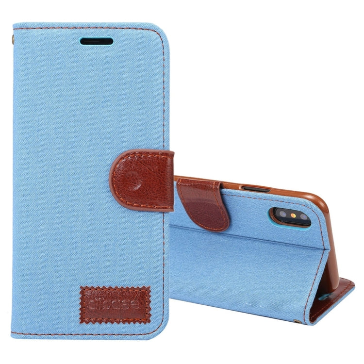 For iPhone X Dibase Denim Texture Horizontal Flip Leather Case with Holder & Card Slots(Baby Blue)