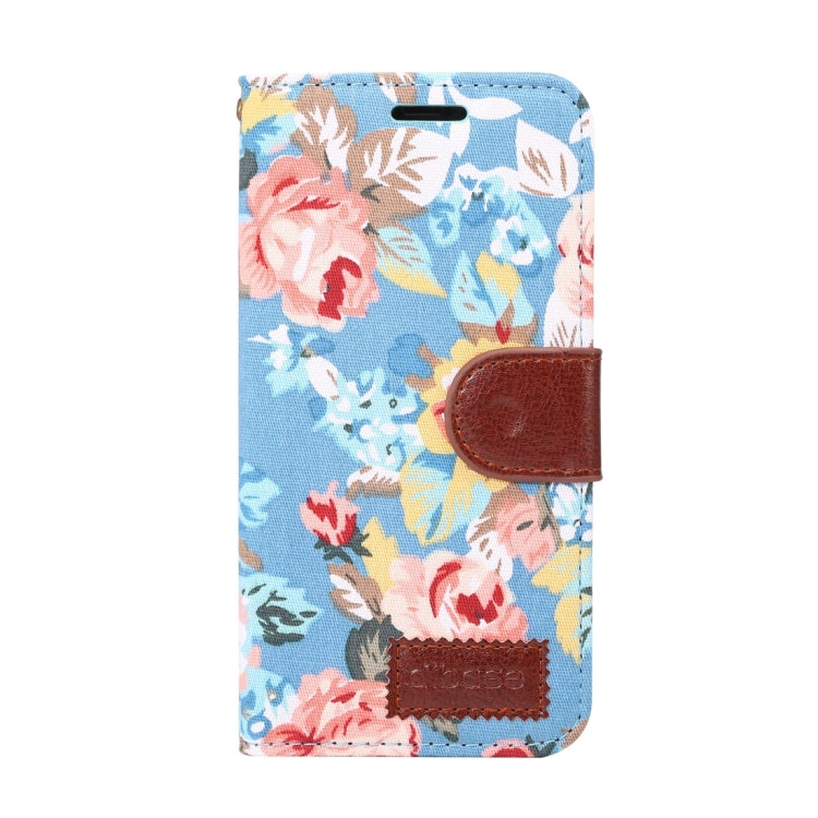For iPhone X Dibase Flower Pattern Cloth Surface PU + TPU Horizontal Flip Leather Case with Holder & Card Slots(Blue)