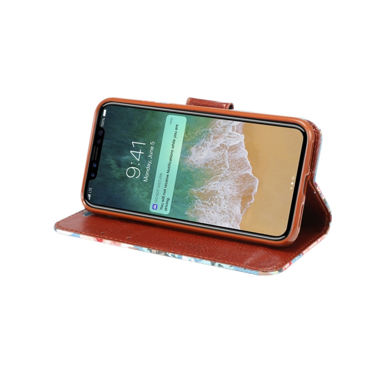 For iPhone X Dibase Flower Pattern Cloth Surface PU + TPU Horizontal Flip Leather Case with Holder & Card Slots(Blue)