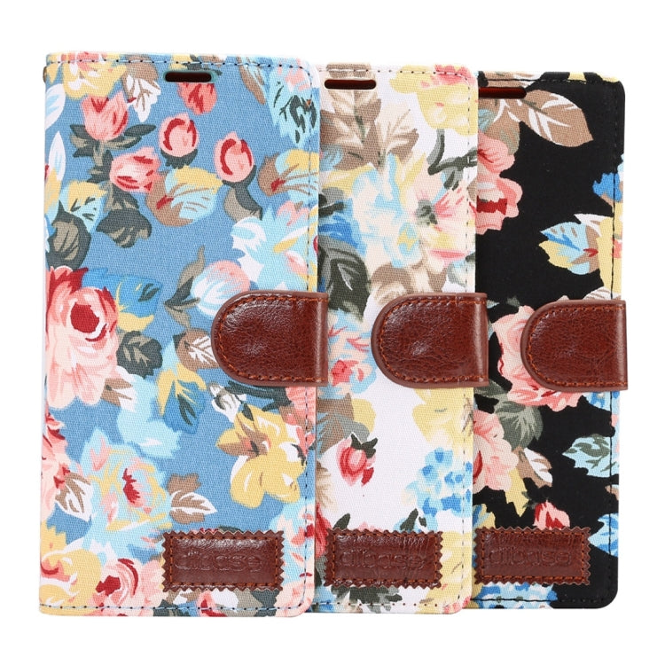 For iPhone X Dibase Flower Pattern Cloth Surface PU + TPU Horizontal Flip Leather Case with Holder & Card Slots(Blue)