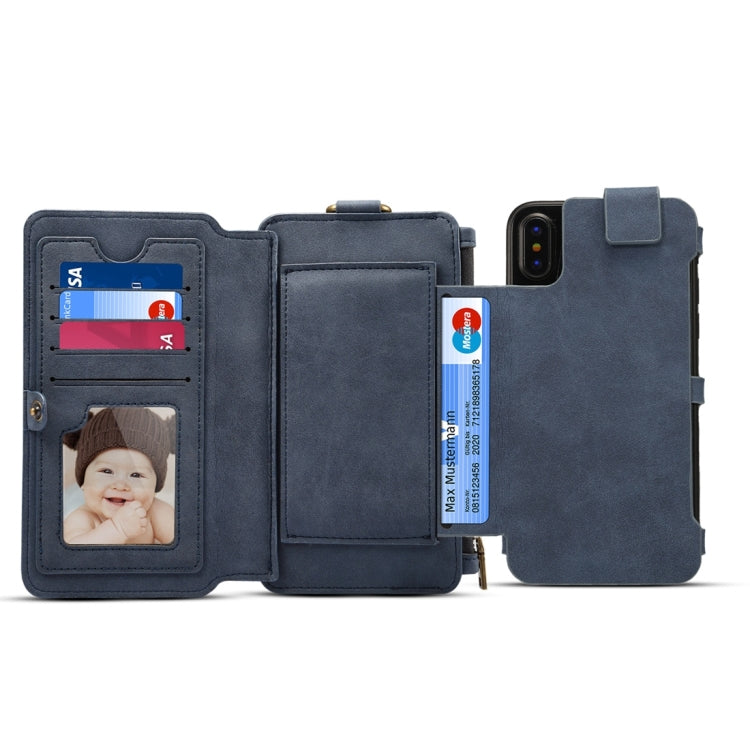 For iPhone X Dibase Multi-function Sheep Leather Case with Holder & Card Slots & Photo Frame & Hook & Detachable Back Protective Case