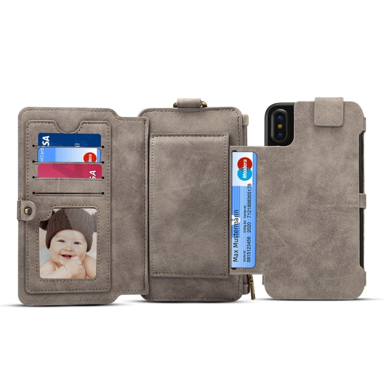For iPhone X Dibase Multi-function Sheep Leather Case with Holder & Card Slots & Photo Frame & Hook & Detachable Back Protective Case