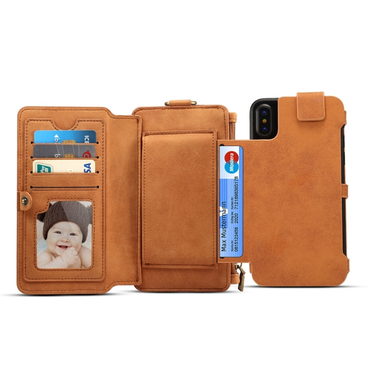 For iPhone X Dibase Multi-function Sheep Leather Case with Holder & Card Slots & Photo Frame & Hook & Detachable Back Protective Case