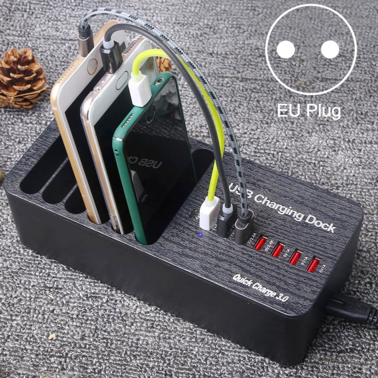 WLX-658L 40W 8 Ports USB Fast Charging Dock Smart Charger with 6 Phone Holder, EU Plug (Black)