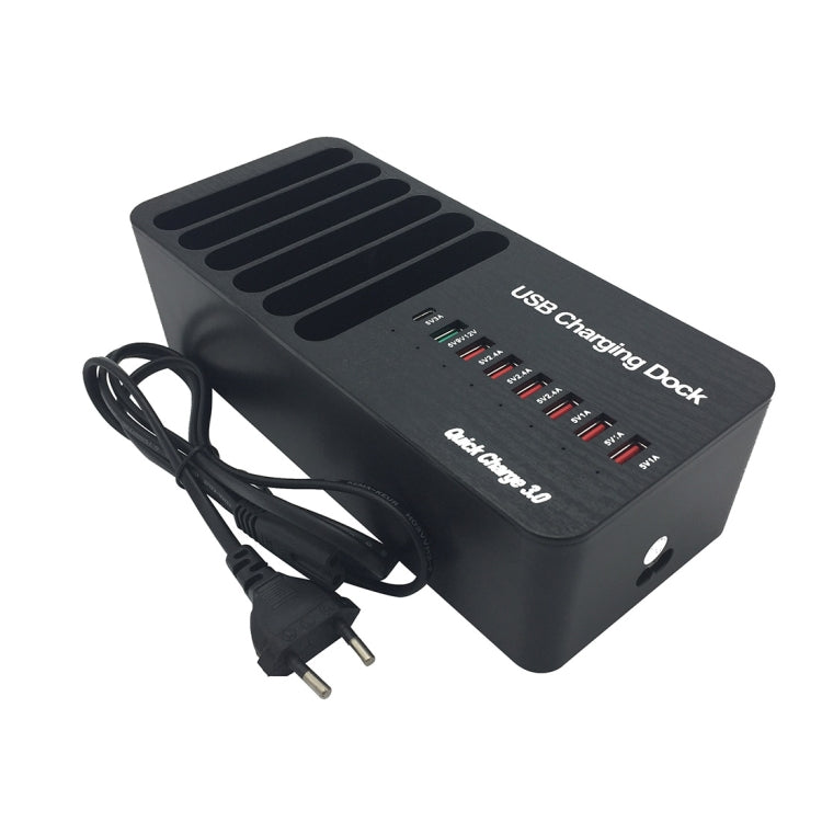 WLX-658L 40W 8 Ports USB Fast Charging Dock Smart Charger with 6 Phone Holder, EU Plug (Black)
