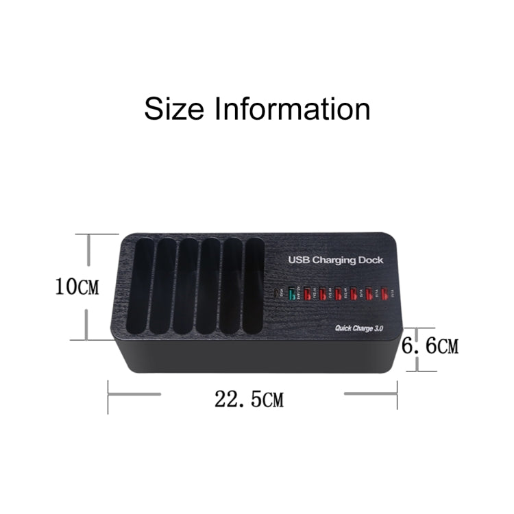 WLX-658L 40W 8 Ports USB Fast Charging Dock Smart Charger with 6 Phone Holder, EU Plug (Black)