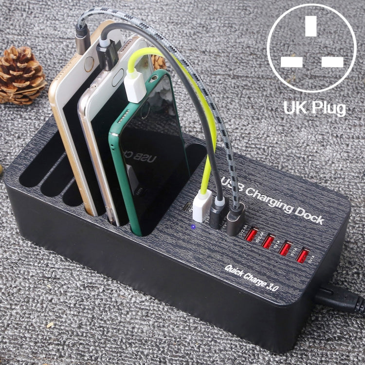 WLX-658L 40W 8 Ports USB Fast Charging Dock Smart Charger with 6 Phone Holder, UK Plug (Black)
