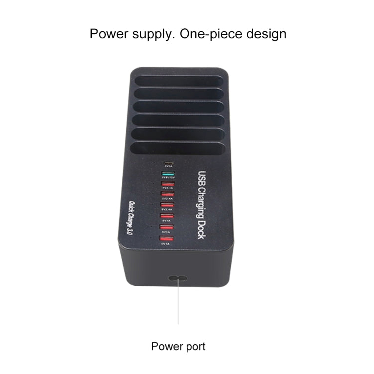 WLX-658L 40W 8 Ports USB Fast Charging Dock Smart Charger with 6 Phone Holder, UK Plug (Black)