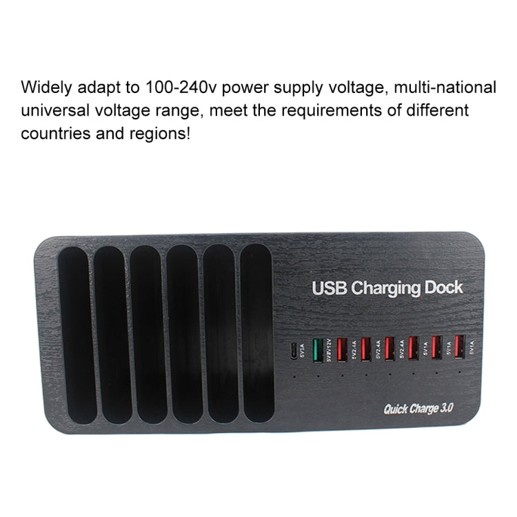 WLX-658L 40W 8 Ports USB Fast Charging Dock Smart Charger with 6 Phone Holder, UK Plug (Black)