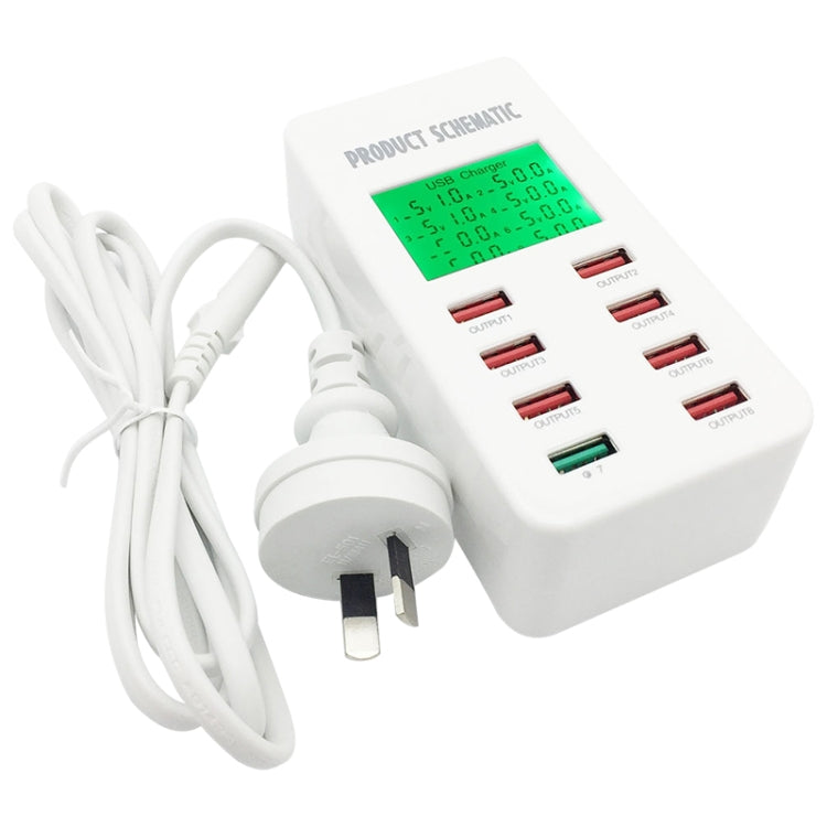 A8 40W 8 Ports USB + QC3.0 Smart Charging Station with Digital Display AC100-240V, AU Plug