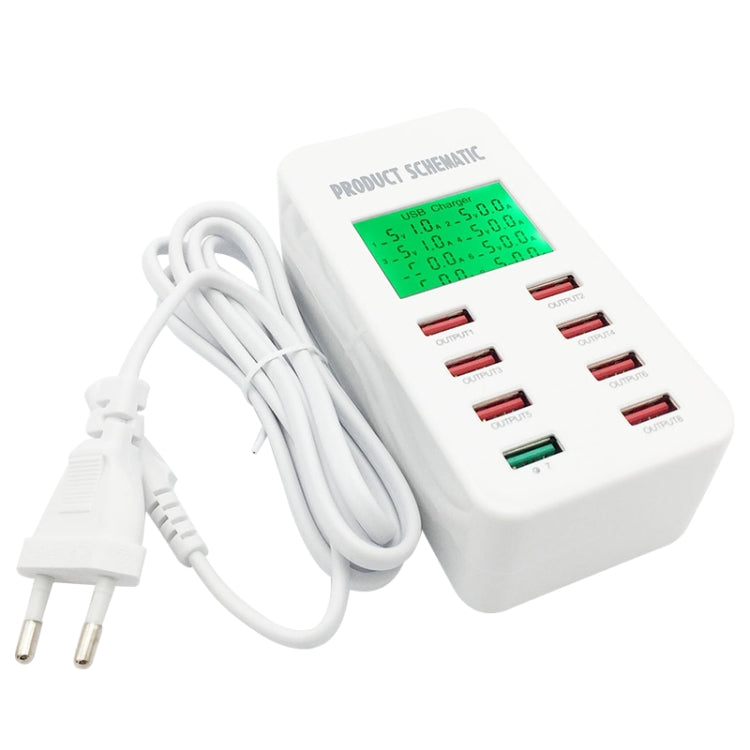 A8 40W 8 Ports USB + QC3.0 Smart Charging Station with Digital Display AC100-240V, EU Plug