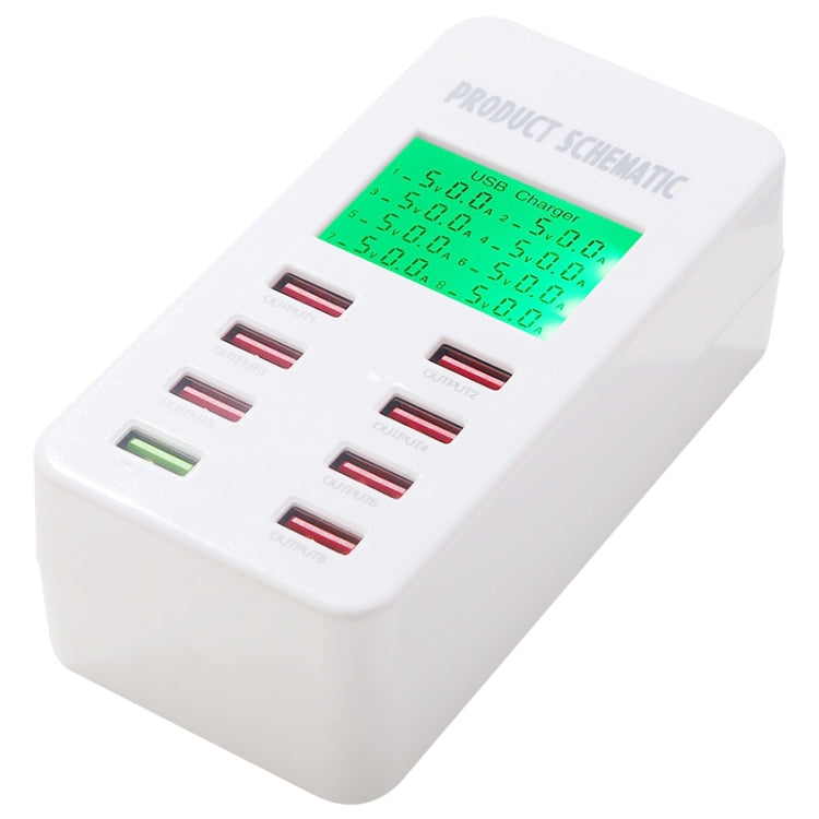 A8 40W 8 Ports USB + QC3.0 Smart Charging Station with Digital Display AC100-240V, EU Plug