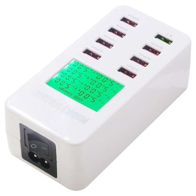 A8 40W 8 Ports USB + QC3.0 Smart Charging Station with Digital Display AC100-240V, EU Plug