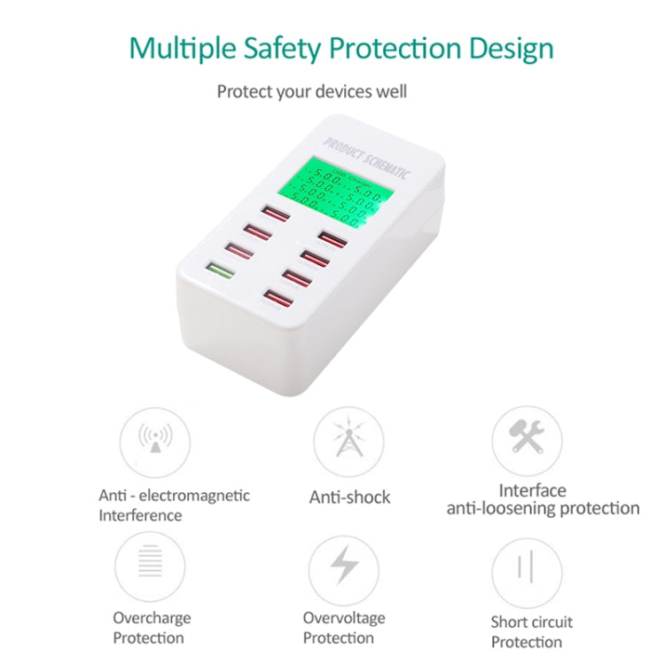A8 40W 8 Ports USB + QC3.0 Smart Charging Station with Digital Display AC100-240V, EU Plug