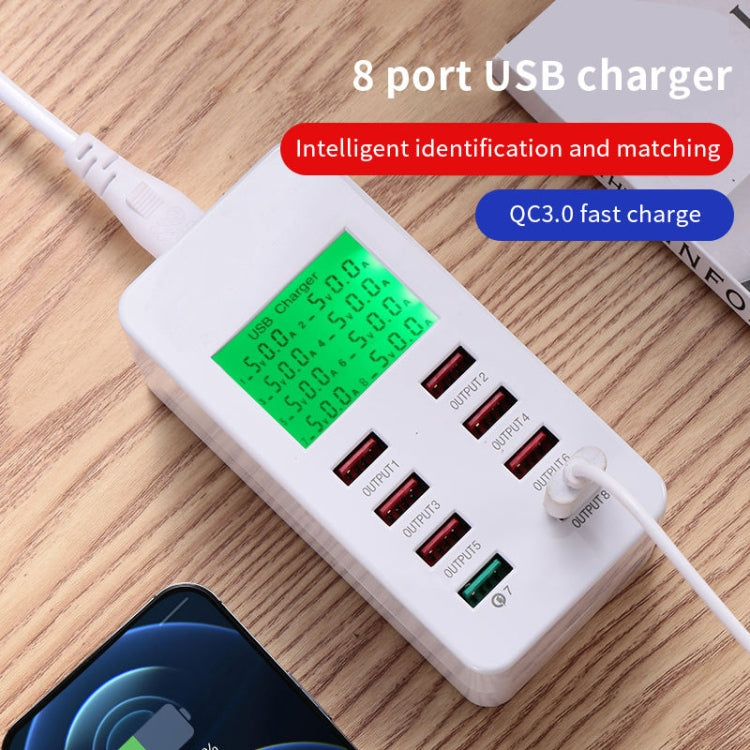 A8 40W 8 Ports USB + QC3.0 Smart Charging Station with Digital Display AC100-240V, EU Plug