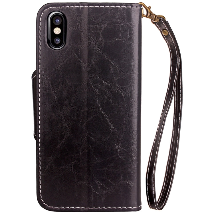 For iPhone X / XS Retro Crazy Horse Texture Wax Fake Leather Horizontal Flip Leather Case with Holder & Card Slots & Wallet & Lanyard