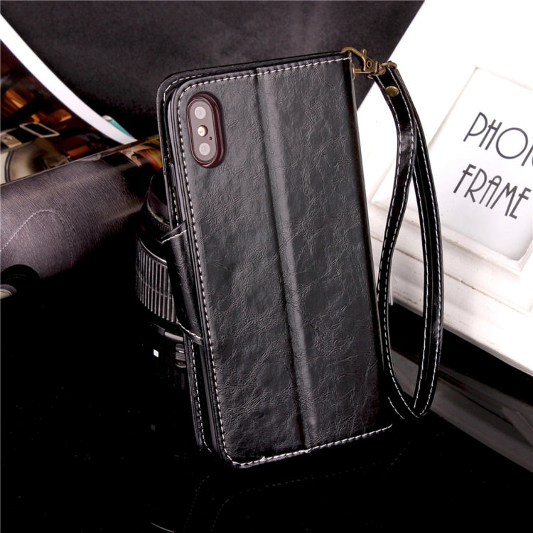 For iPhone X / XS Retro Crazy Horse Texture Wax Fake Leather Horizontal Flip Leather Case with Holder & Card Slots & Wallet & Lanyard