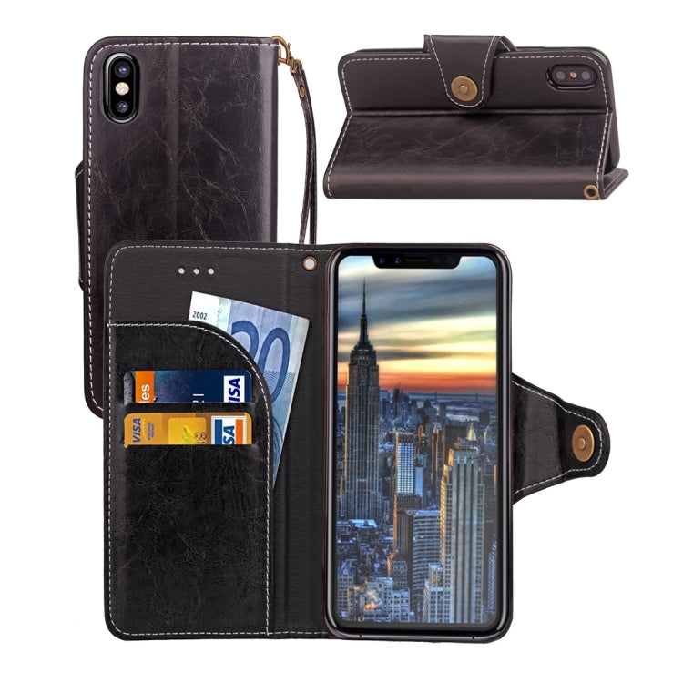 For iPhone X / XS Retro Crazy Horse Texture Wax Fake Leather Horizontal Flip Leather Case with Holder & Card Slots & Wallet & Lanyard