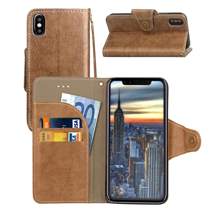 For iPhone X / XS Retro Crazy Horse Texture Wax Fake Leather Horizontal Flip Leather Case with Holder & Card Slots & Wallet & Lanyard