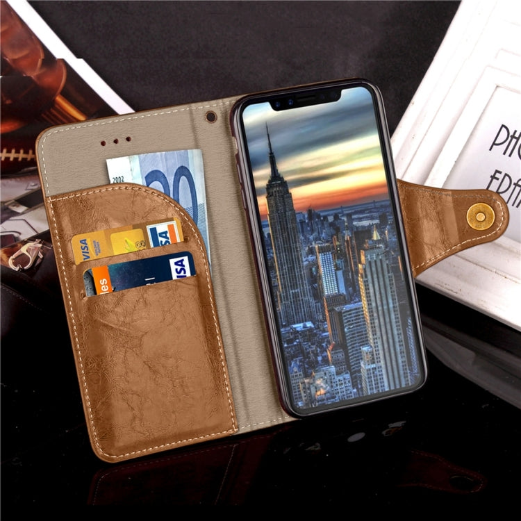 For iPhone X / XS Retro Crazy Horse Texture Wax Fake Leather Horizontal Flip Leather Case with Holder & Card Slots & Wallet & Lanyard