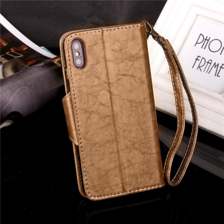 For iPhone X / XS Retro Crazy Horse Texture Wax Fake Leather Horizontal Flip Leather Case with Holder & Card Slots & Wallet & Lanyard