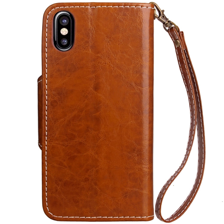 For iPhone X / XS Retro Crazy Horse Texture Wax Fake Leather Horizontal Flip Leather Case with Holder & Card Slots & Wallet & Lanyard