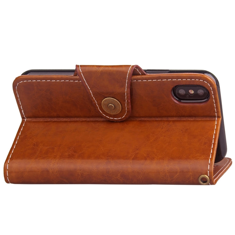 For iPhone X / XS Retro Crazy Horse Texture Wax Fake Leather Horizontal Flip Leather Case with Holder & Card Slots & Wallet & Lanyard