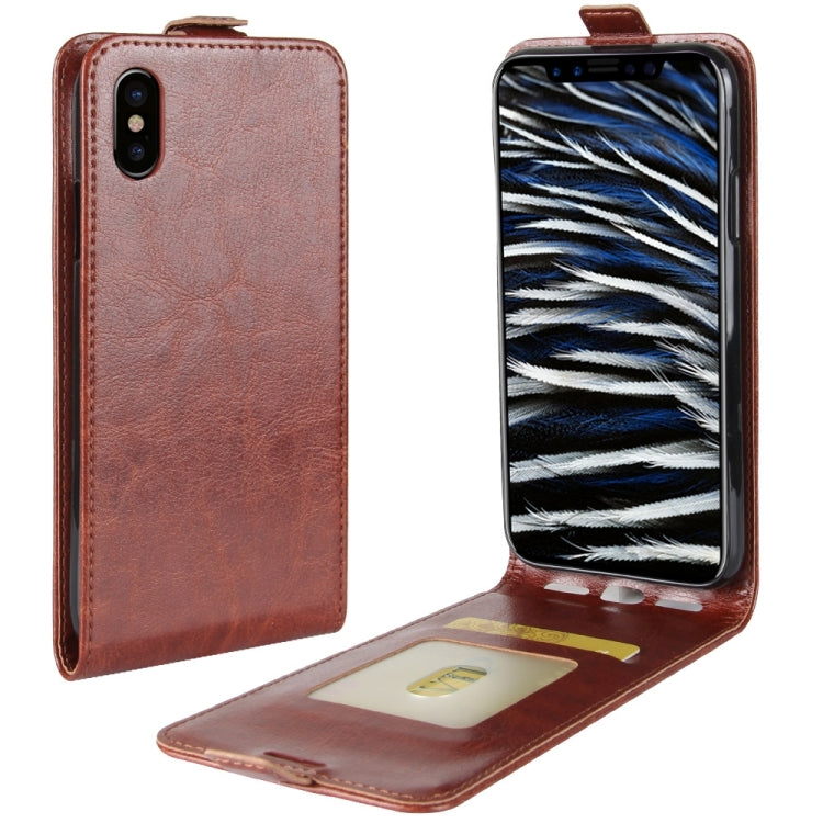 For iPhone X / XS Crazy Horse Texture Vertical Flip Leather Case with Card Slot & Photo Frame