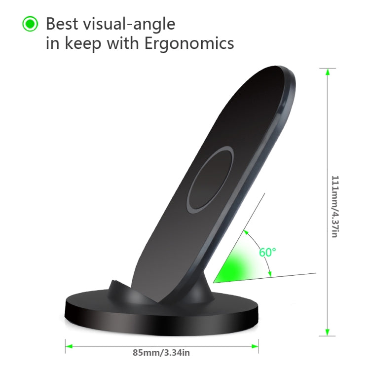 A2 10W Vertical Wireless Charging Charger for iPhone XR / XS Max / Galaxy S9+ / S9 / Huawei Mate 20 Pro and Other QI-enabled Device (Black)