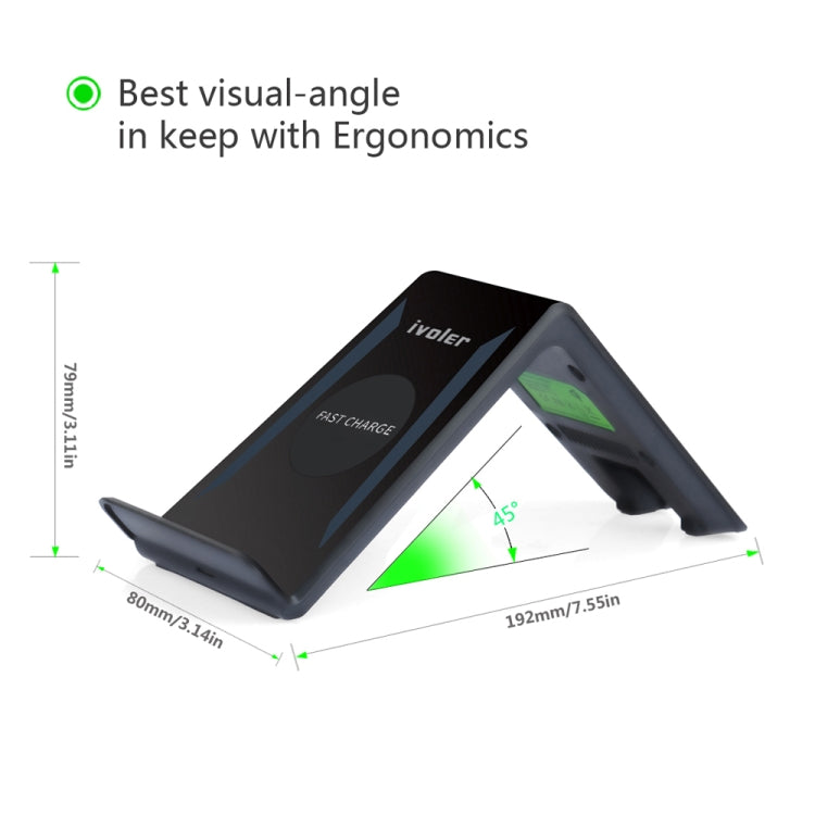 A6 10W Vertical Wireless Charging Charger for iPhone XR / XS Max / Galaxy S9+ / S9 / Huawei Mate 20 Pro and Other QI-enabled Device (Black)