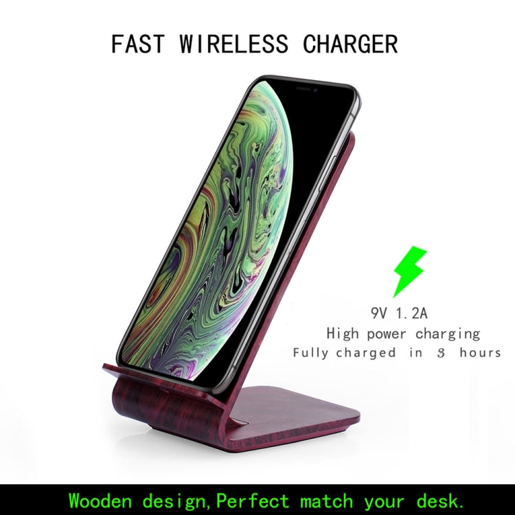 A8 10W Wood Texture Vertical Wireless Charging Charger for iPhone XR / XS Max / Galaxy S9+ / S9 / Huawei Mate 20 Pro and Other QI-enabled Device