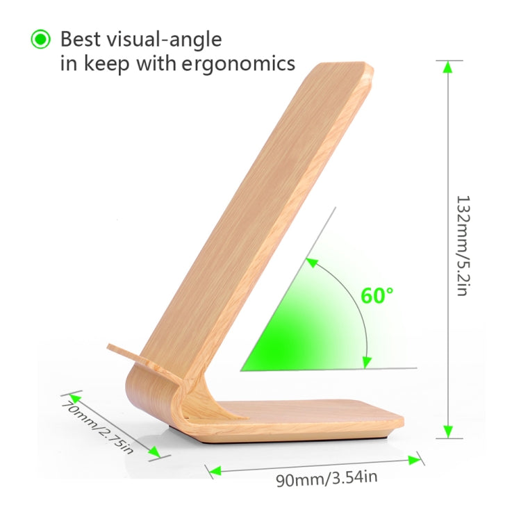 A8 10W Wood Texture Vertical Wireless Charging Charger for iPhone XR / XS Max / Galaxy S9+ / S9 / Huawei Mate 20 Pro and Other QI-enabled Device